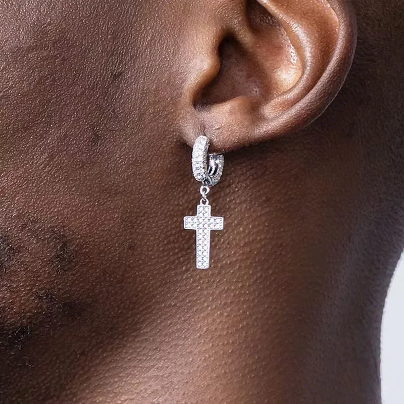 Hip Hop Ice Out Cross Pendant Earrings Circle Earrings Charm