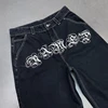 Black Cotton Jeans Men Women Ins New Dark Personality Pattern Printing Straight Pants Fall Winter Loose High Street Couple Jeans 5