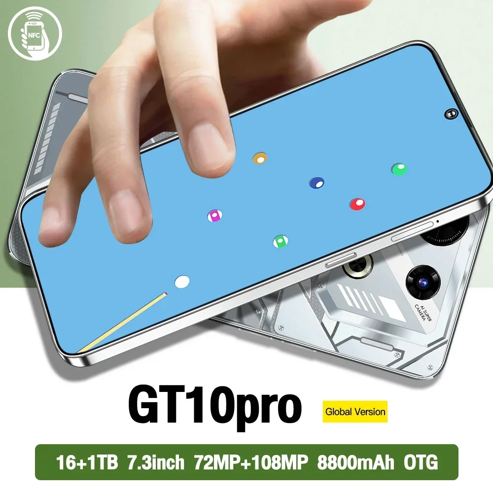 Global VER GT10 Pro 5G Smart Phone Deca-Core 16GB+1TB 7.3 Inch Smart phones NFC Android13 Mobile Phone 8800mAh Battery Face lD