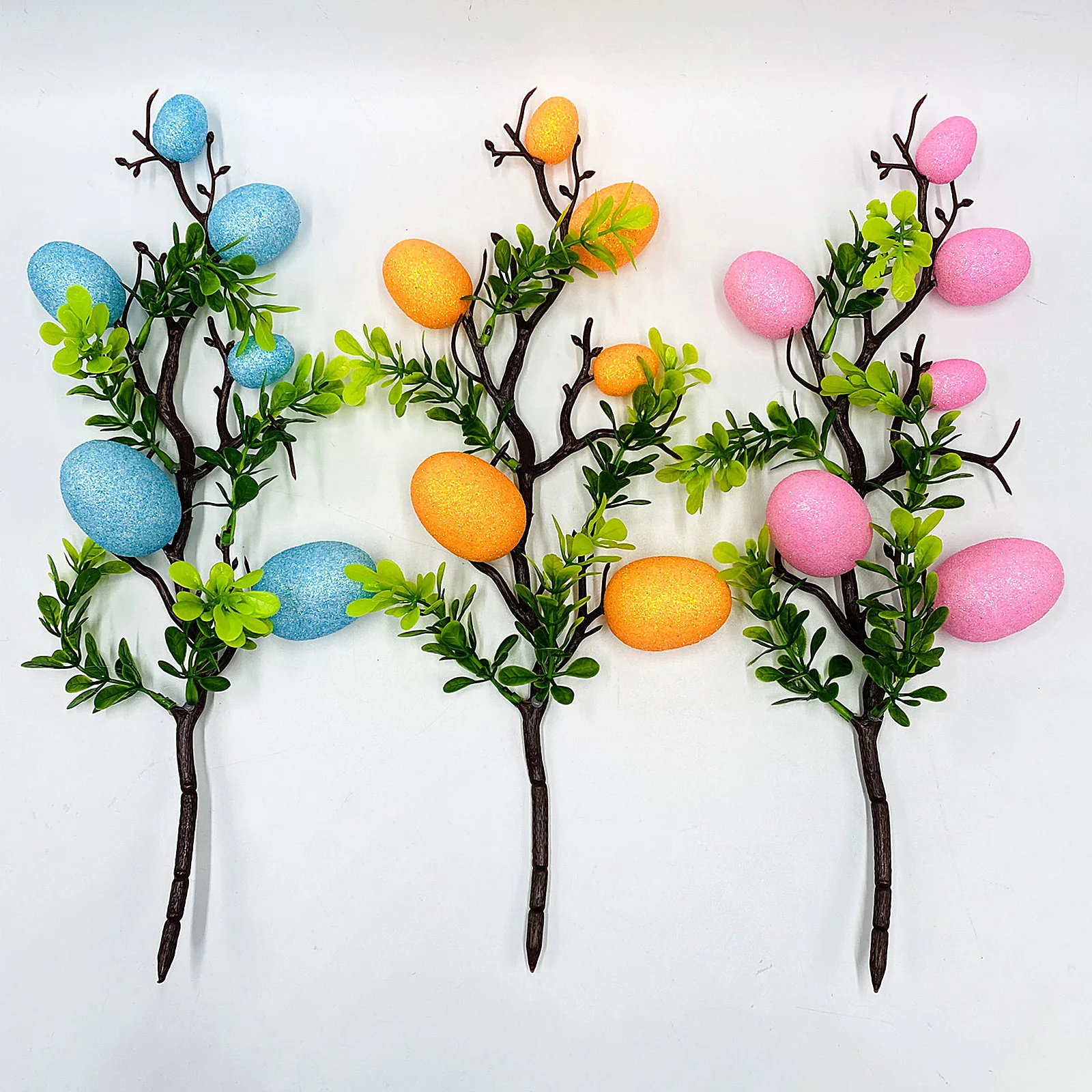 Ramo Di Uova Di Pasqua Forniture Per Feste Di Fiori Artificiali Simulazione Decorazione Per La Casa Ritagli Di Foglie Verdi Colorate Finte