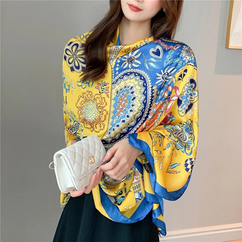 

2021 Silk Shawl Scarf for Women Print 180*90cm Hijab Head Wraps Luxury Muslim Headscarf Pashmina Neckerchief Female Foulard New