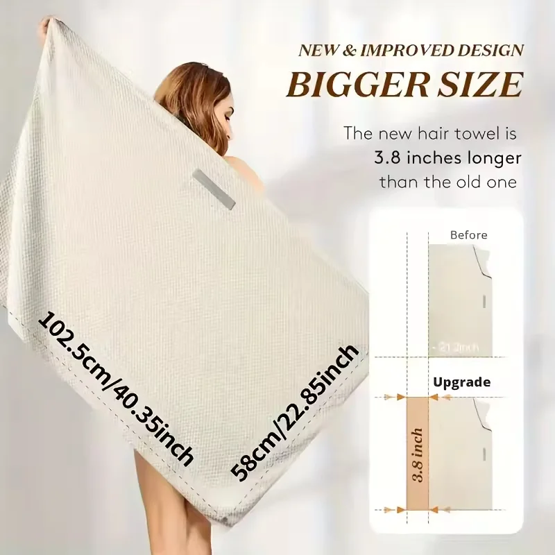 Large Hair Drying Towel Solid Color Water Absorbent Microfiber Wrap with Elastic Strap Soft Quick Drying Towel for Hair