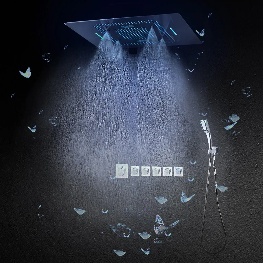 

Concealed Thermostatic Shower Set Multi Section Quick Opening Valve LED Ceiling Rain Shower Head Luxury Bathroom Faucet Mixer