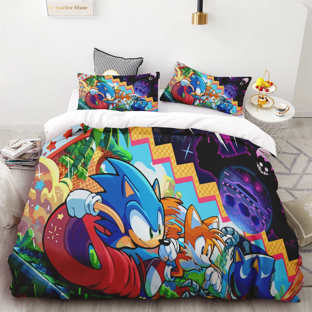thumbnail image 1 of Juego de edredón de 3 piezas con estampado digital 3D de Sonic Boy, suave, 100 % poliéster, tamaño king, para decoración del hogar, regalo para adolescentes y niños, 1 of 5