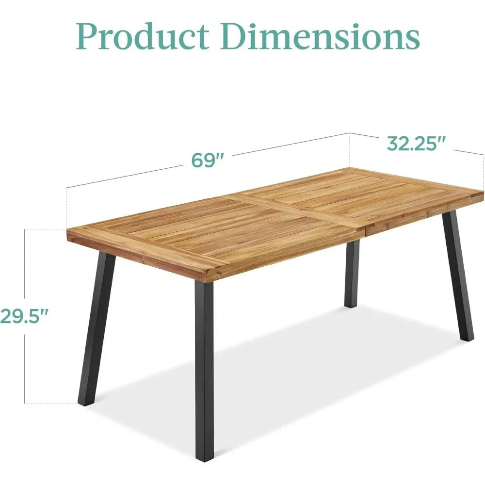 Dining Table Best Choice Products 6-Person Indoor Outdoor Acacia Wood , Picnic Table w/Powder-Coated Steel, 6