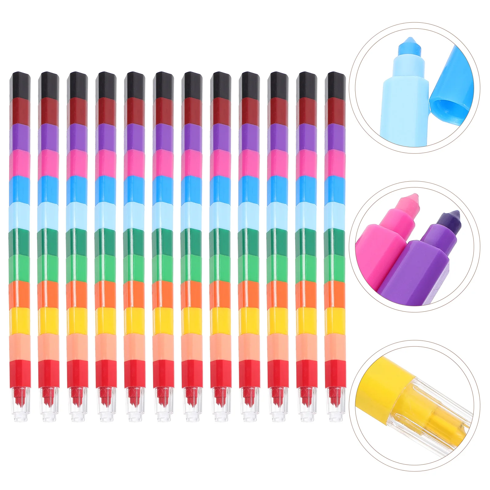 24 Pcs Crayons Block Kids Crayons Child Colour Pen Creative 12 Colors Wax Pencils Stackable Coloring