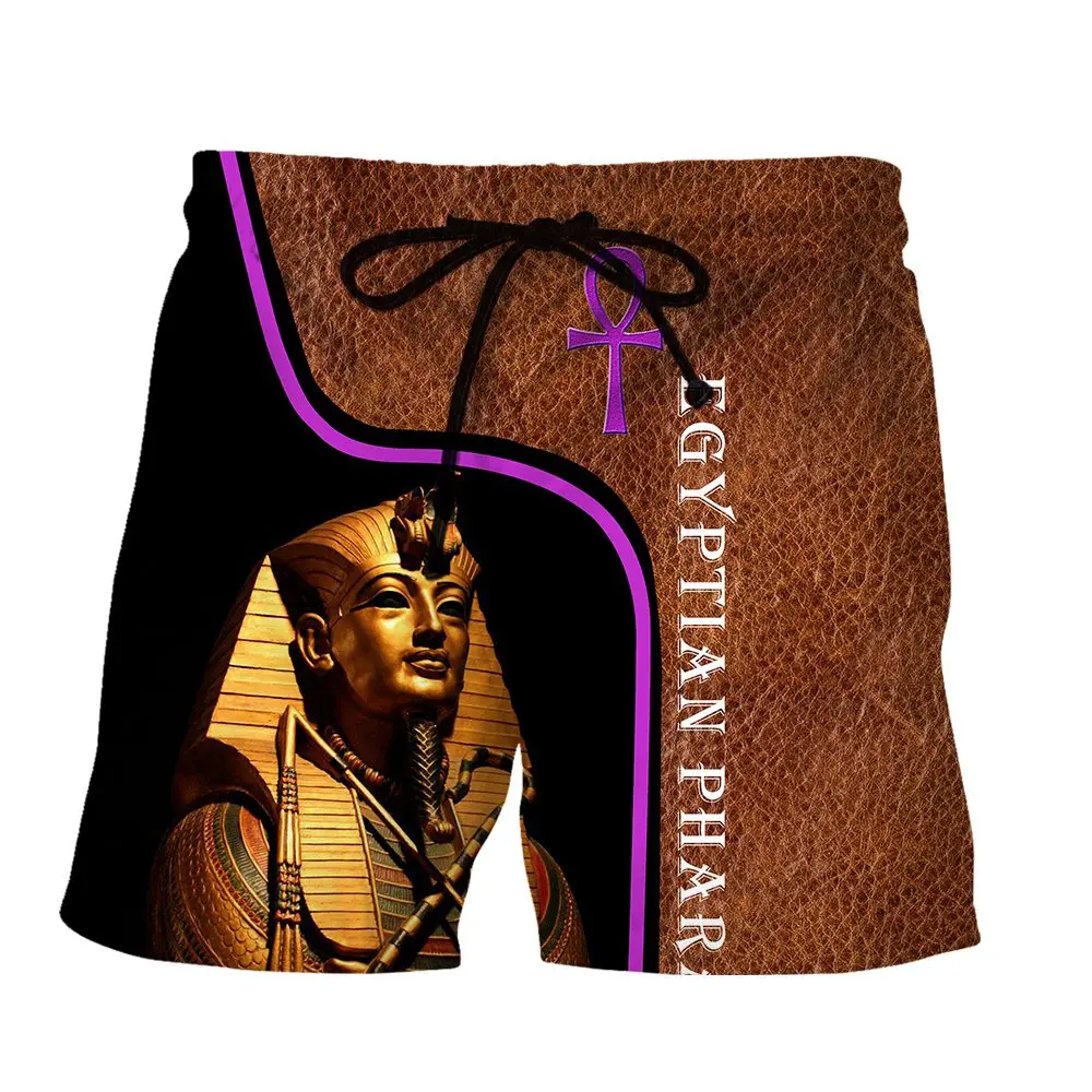 SONSPEE Egyptian Mythology 3D Printing Casual Shorts Summer Pharaoh Casual Clothing Men'sBeach Hip Hop Oversized Short Pants