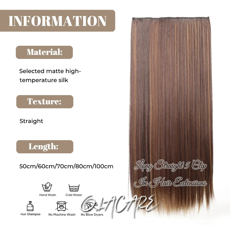 Synthetic Clip In Hair Extensions Black Brown Blonde For Women