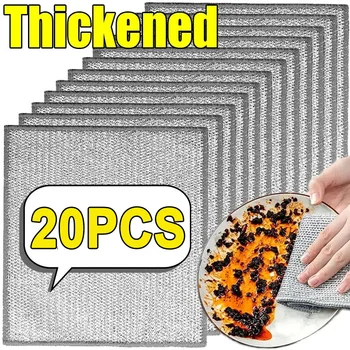 20/2pcs Panno per pulizia in filo di acciaio addensato Doppio strato antiaderente Olio di ferro Dishrag Cucina Pan Pentola Piatti Pan Pan Stracci 1