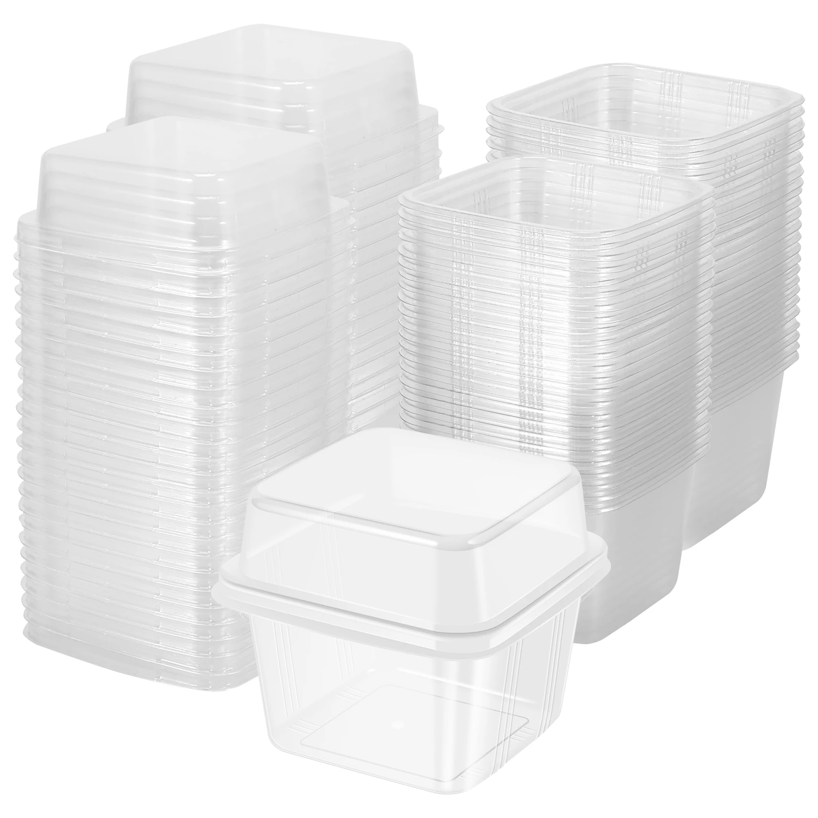 50pcs כוסות קינוח פלסטיק חדש עם כיסוי 8 עוז מיכל קאפקייק שמיש מלא לקינוף