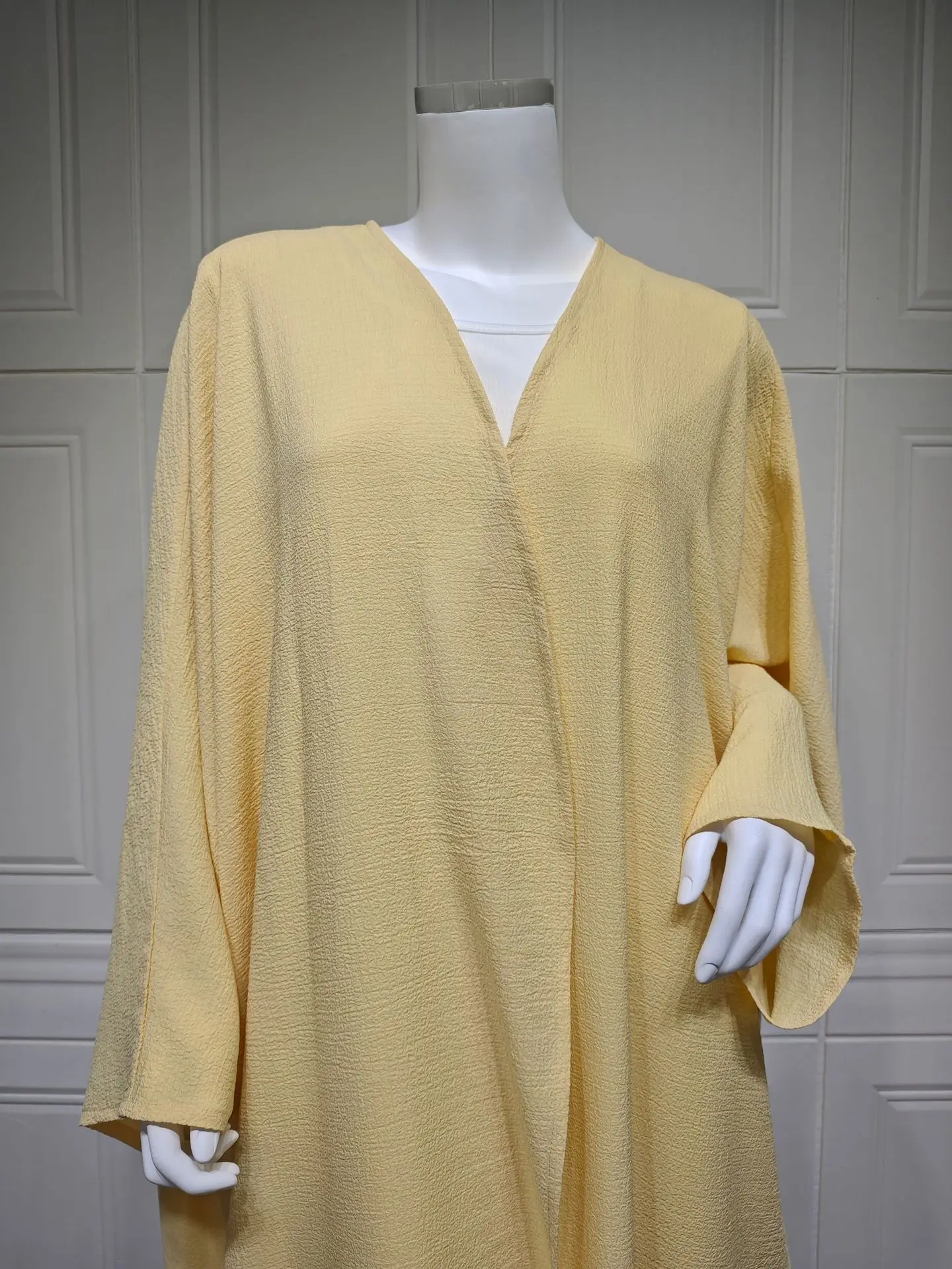 Yellow Abayas for Women 2025 Modest Muslim Dress Kimono Open Abaya Dubai Kaftan Turkey Robe Eid Djellaba Islamic Jalabiya Caftan 6