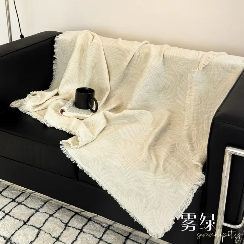 Summer Nap Office Premium Blanket Four Seasons Cotton Yarn Small Blanket Jacquard Tassel Blanket Simple Plain Color Complex 4