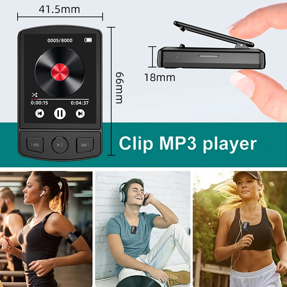 MP3 Player Portable Sport Clip Walkman Button Bluetooth-Compatible 5.2 Music Player 1.8inch Screen with FM Radio E-Book