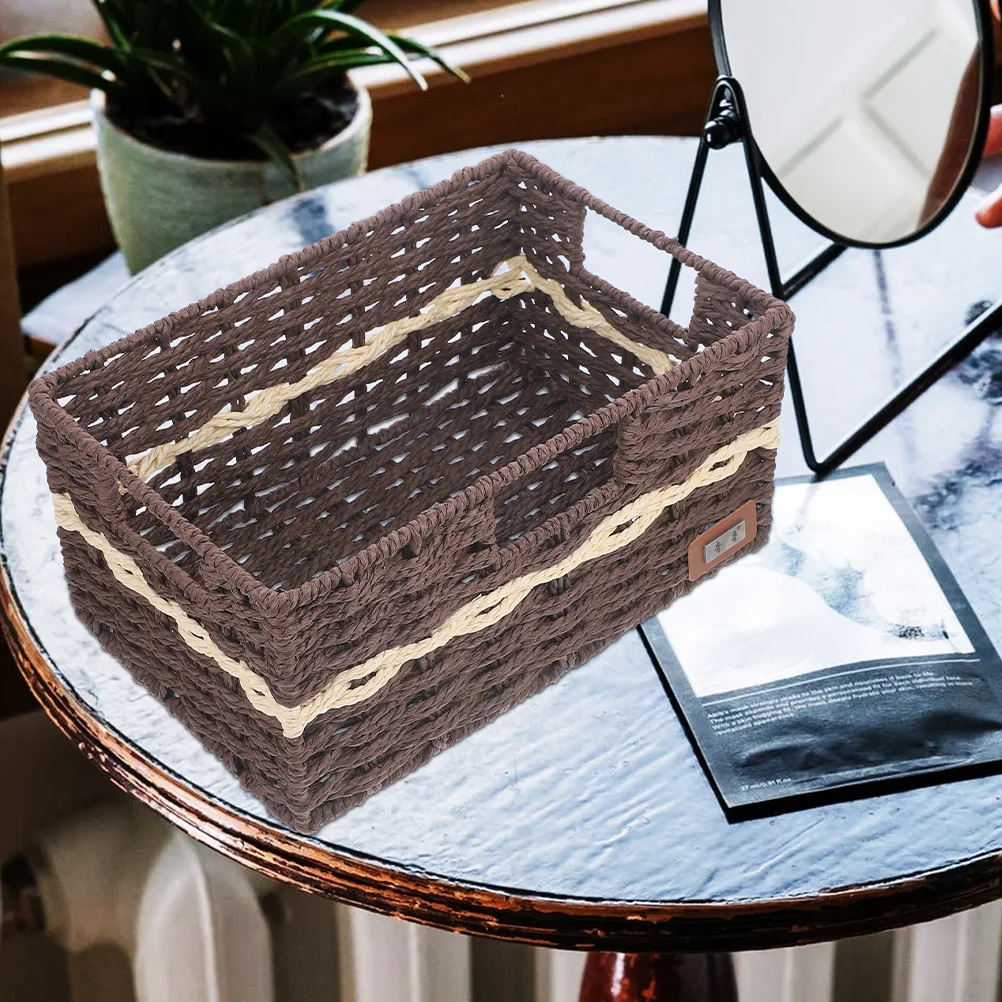 

Household Straw Storage Basket Baby Snack Containers Seagrass Case Iron Woven Sundries