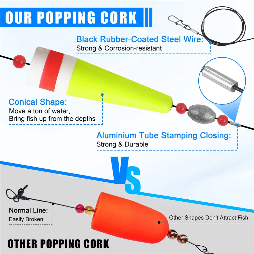Fishing bobbers Popping Corks for Saltwater Float Rig Weighted