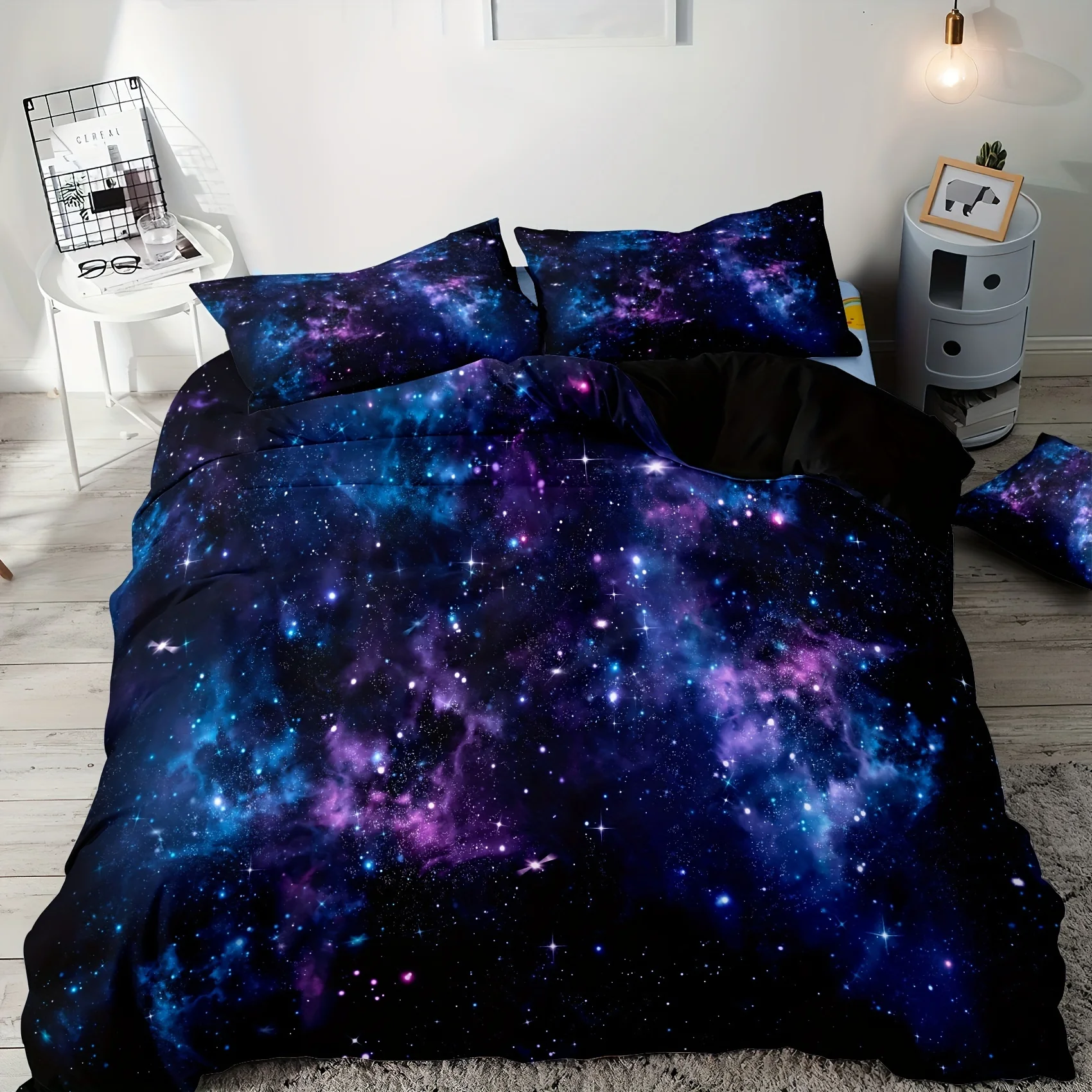 2/3pcs Soft and Comfortable Purple Star Galaxy Print Duvet Cover Set - Washable Microfiber Bedding for Bedroom and Guest Room (1