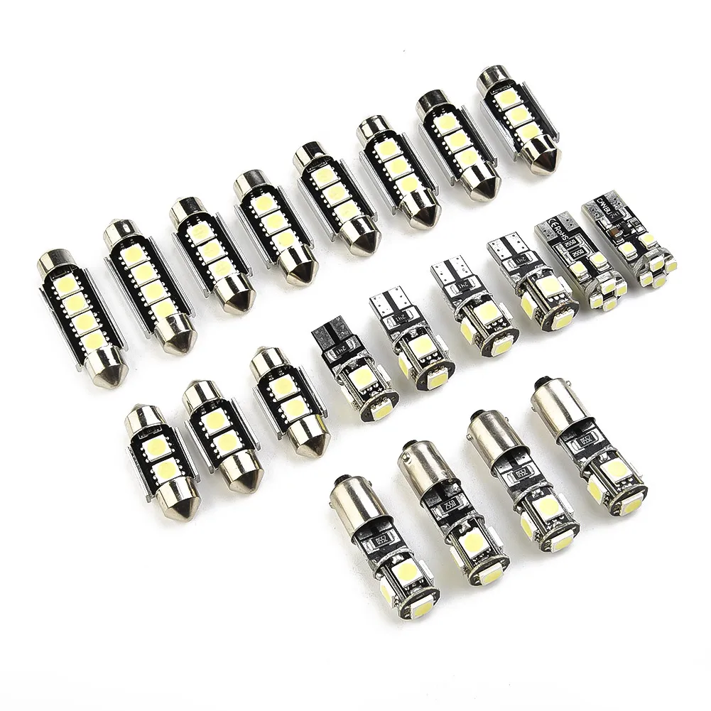 21pcs/Set Car Interior White LED Bulb Light For BMW 5 Series M5 E60 E61 04-10 Super Bright, Save Power Supply.