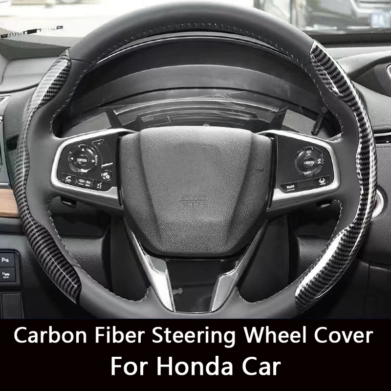 Honda Car Steering Wheel Cover Carbon Black Fiber For Honda Civic Clarity Fit Jazz Accord Crv