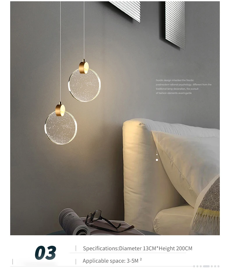 Kreative Acryl-LED-Pendelleuchte für Heimdekoration, Nachttischbeleuchtung, luxuriöse moderne lange Einzelkopfleuchte – Detail 6