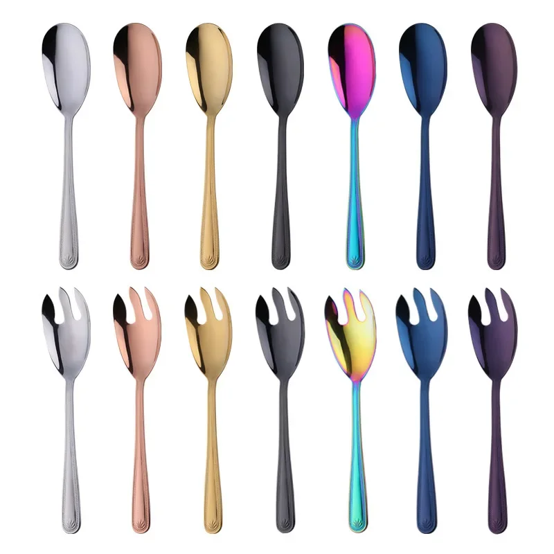 Big Salad Spoon Fork Set Stainless Steel Kitchen Food Server Pasta Utensils Public Gold Tableware Buffet Restaurant Tools tableware set stainless steel kitchen utensils