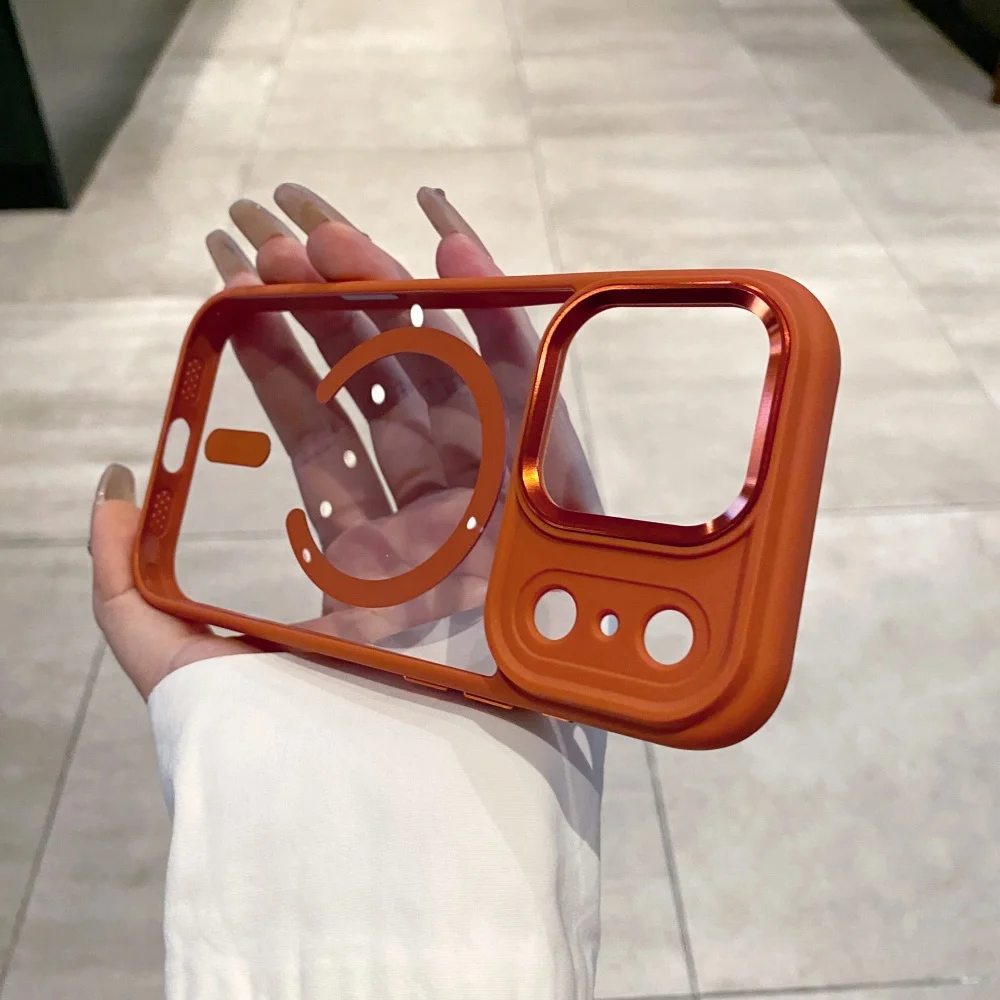 Transparent Armor Case For Iphone 16 15 14 13 Pro Max Plus 17 Air Magnetic Acrylic Metal Lens Shockproof Cover_voghion.com