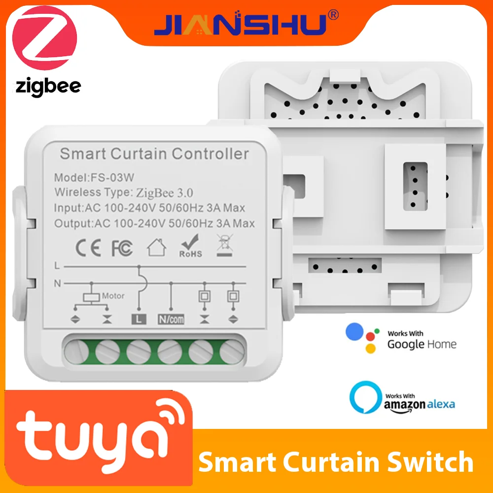 

Jianshu Smart Home Tuya Electric Curtain Switch Zigbee Volet Roulant Connected Roller Shutter Switch Support Alexa Google Home