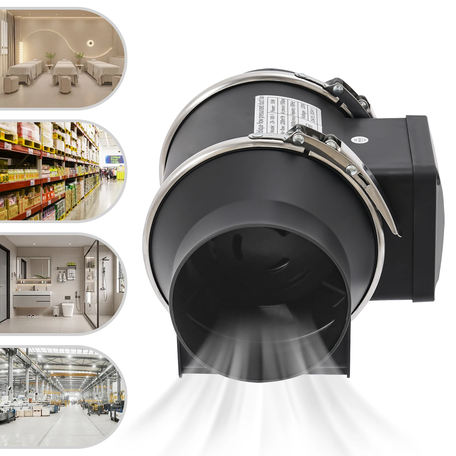 4 Inch Inline Duct Fan Air Ventilator Metal Pipe Ventilation Exhaust Fan Mini Extractor Bathroom Toilet Wall Fan Duct Fan Access 20