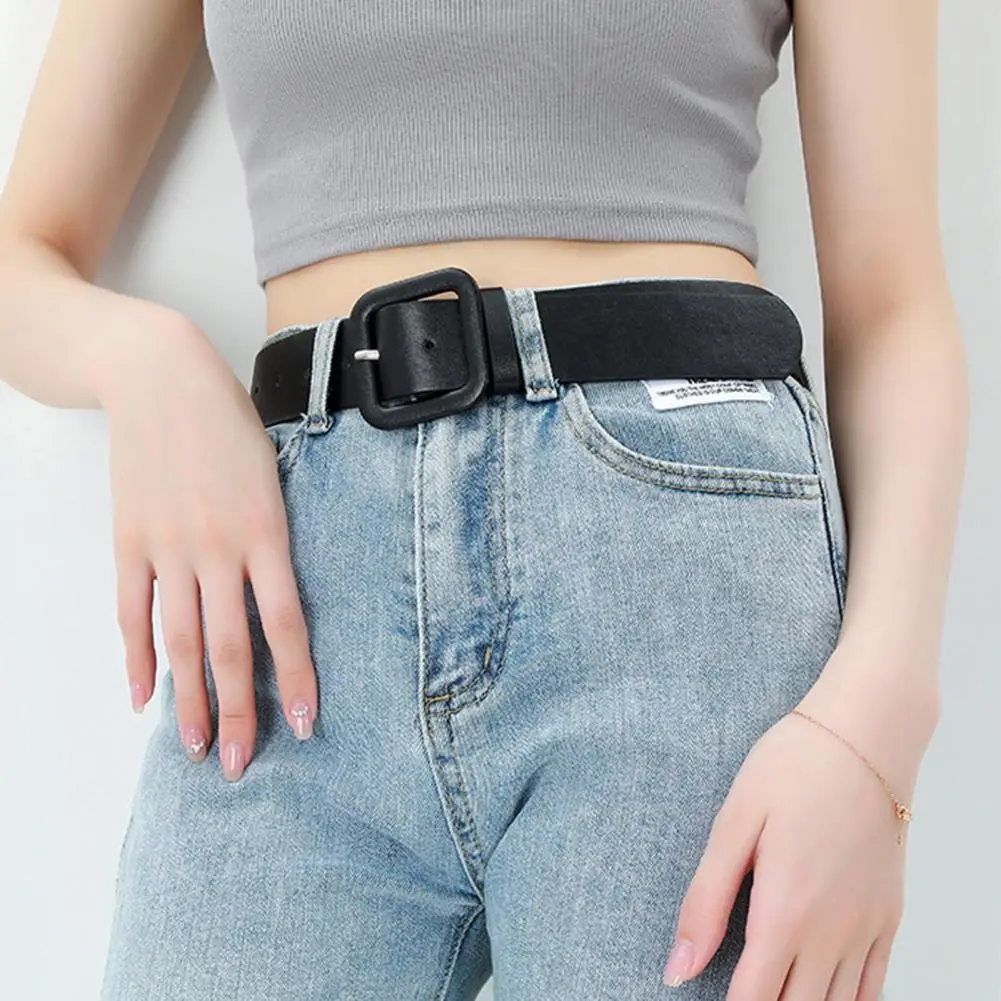 

Women Belt Multi Holes Adjustable Length Square Buckle Faux Leather Waistband Jeans Dress Coats Candy Color Belt