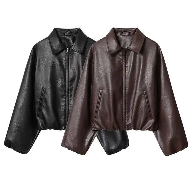 Fashionable Street Style Pilot Design Jacket Outerwear in Two Colors Polyester Leather Alternative Loose Fit Long Sleeve Coat 2