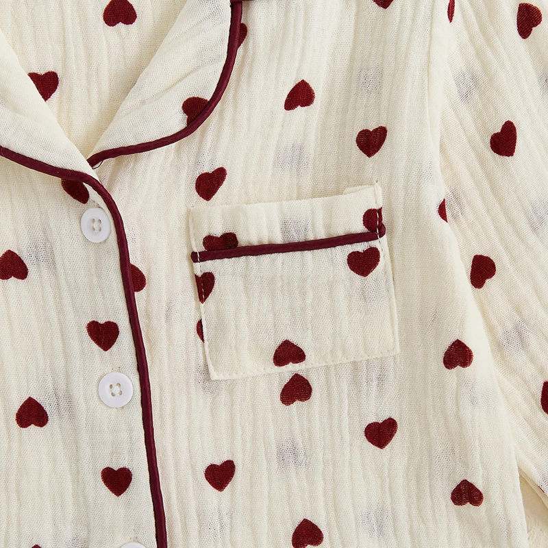 Citgeett Girls' Heart Print Pajama Set with Long Sleeves