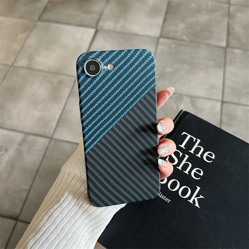 Stylish Carbon Fiber Textured Color-Blocked Drop-Proof Phone Case