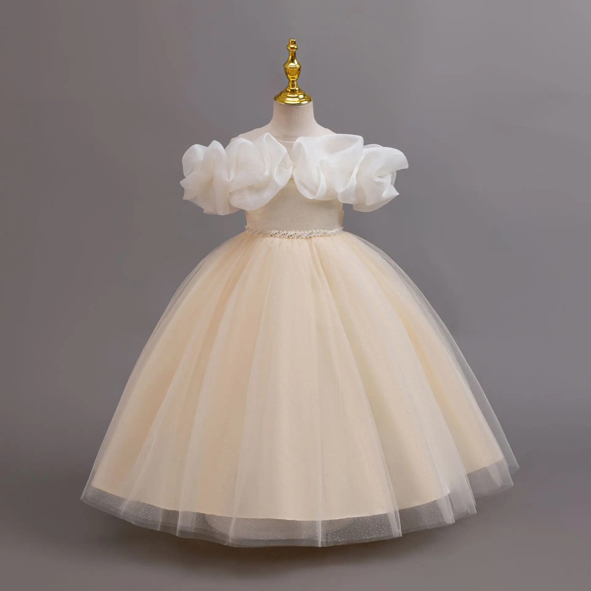 Shiny Toddler Little Big Girls Off Shoulder Ruffled  Wedding Flower Girl Birthday Party Pageant Formal Holiday Dress 6