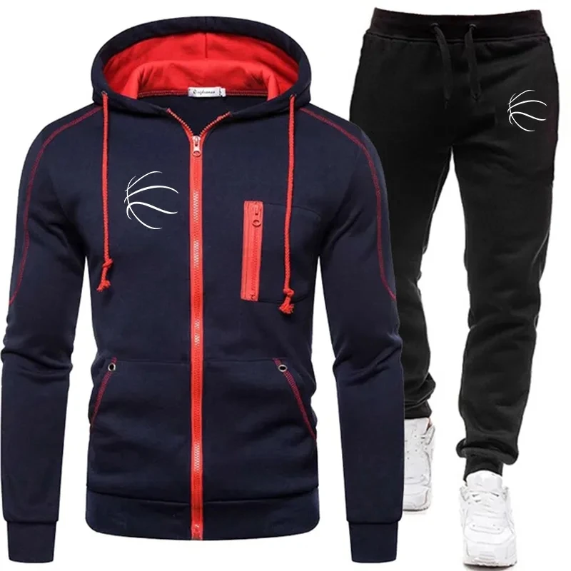 Men's Zipper Hooded Jacket + Sweatpants Tracksuit Casual New Hoodie Set Male Autumn Winter Jogger Sportswear