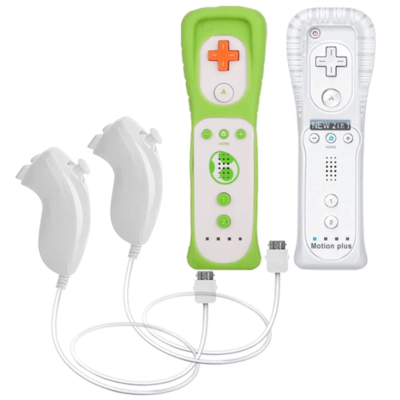 2PCS Remote Controller with Nunchuck Controller for Wii Console Wireless Gamepad with Motion Plus for Nintendo Wii Games Control 