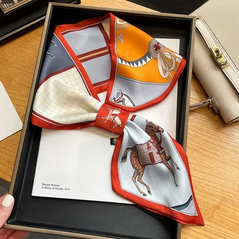 Di lusso Primavera Estate Orecchio Sciarpa di Seta Delle Donne A Righe Stampa Fazzoletto Da Collo Asciugamano Da Polso Stile Coreano Cravatta Borsa Fascia Delle Signore Sciarpa Al Collo 2023 1