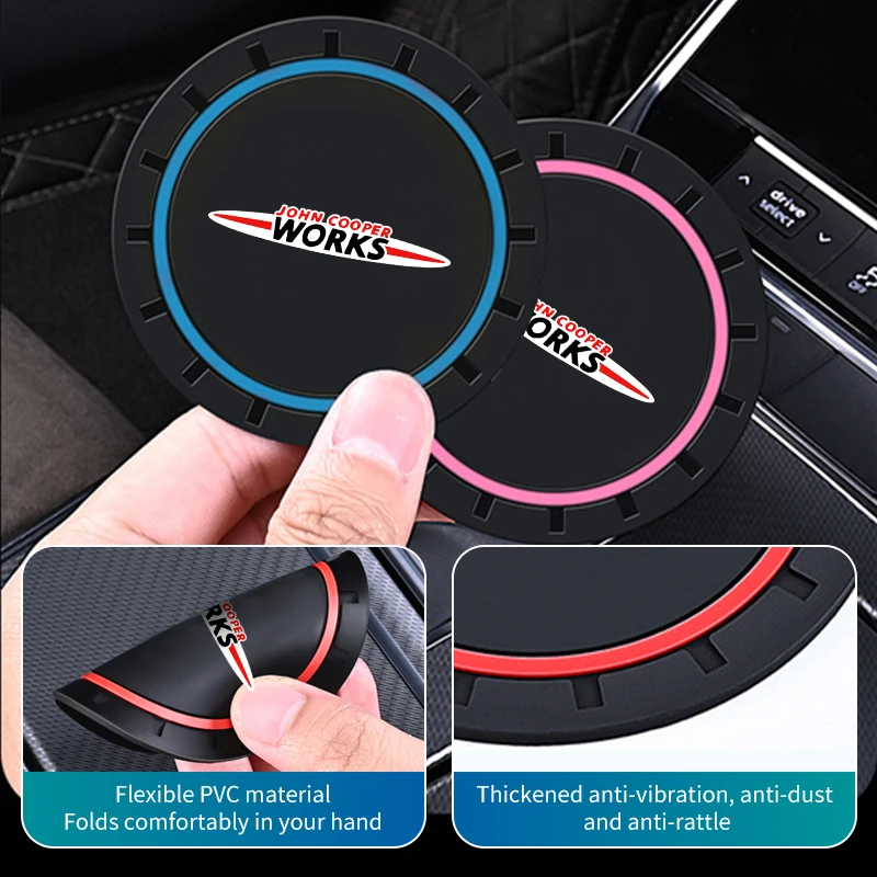 Cup Holder Coasters Car Coaster Pads 2pcs Car Anti-Slip Pad Coaster Silicone Water Cup Holder Mat For MINI Cooper S R50 R52 R53 R55 R56 F54 F55 F56 F60