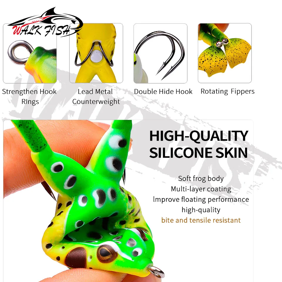 WALK FISH 1PCS Frog Type Topwater Lure Silicone Thunder Fishing Lure 9.5cm  13.5g Double Propeller Soft Bait Artificial Wobbler