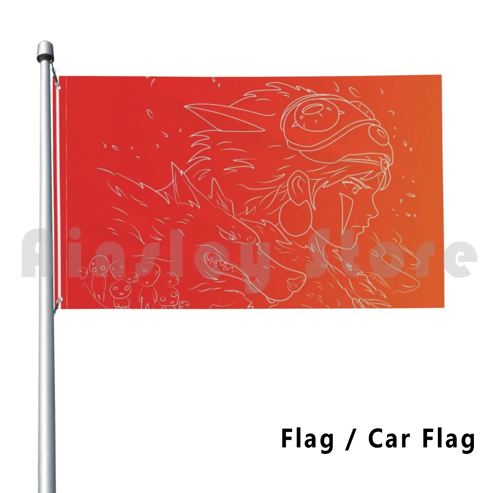 Principessa Della Foresta Flag Car Flag Funny Princess Mononoke Character Girl Wolf Lupo Spirits Studio