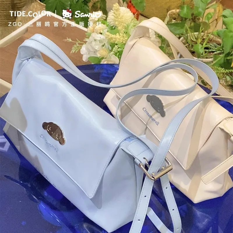 

Kawaii Sanrio Messenger Bag Cinnamoroll Cartoon Cute Fashion Solid Color Soft Skin Handbag Shoulder Bag Girls Christmas Gifts