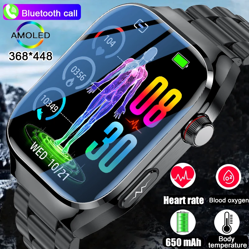 2.04" AMOLED Bluetooth Call New Health Smart Watch Men ECG Clock Uric Acid Blood Lipid Pressure Wrist watch SOS sport Smartwatch