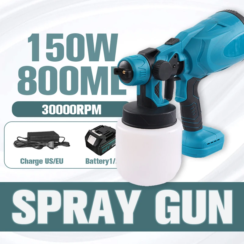

800ML HVLP Electric Spray Gun New DIY Household Flow Control Easy Spraying Auto Steel Coating Airbrush Cordless Paint Sprayer