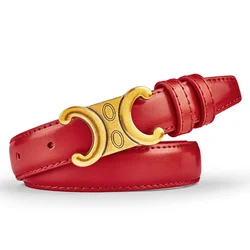 Women's High-Quality Genuine Leather Belt with Gold Buckle - 105CM (005-hongse)