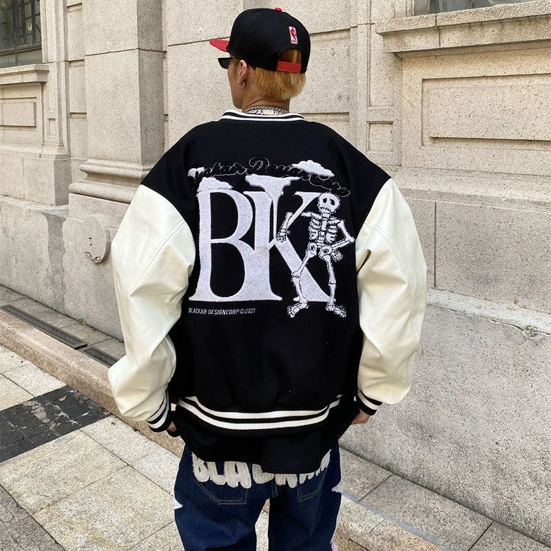 men's winter coats & jackets 2022ins high street hip-hop flocking embroidered baseball uniform men's spring  American street retro loose couple jacket men's winter coats & jackets