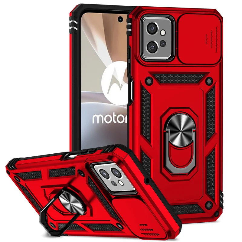 Durable Shockproof Case with Slide Lens Protector and Ring Stand Holder