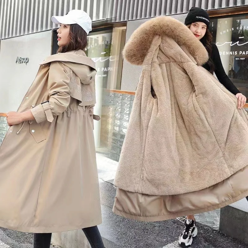 

Women Winter Jacket Hooded X-Long Thick Faux Fur Padded Parkas Woman Distachable Plus Size Coat kurtka puchowa damska z futrem