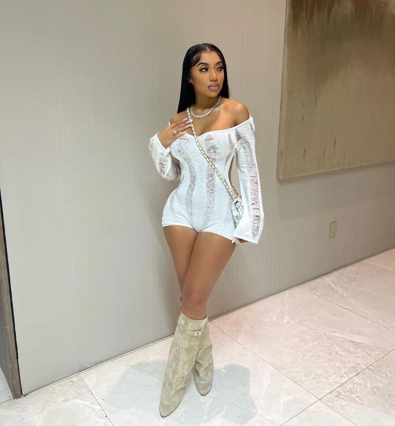 2023 New Spring/Summer Fashion Long Sleeve Hollow Open Back Sexy Tight Wrap Hip Casual Wool Weaving Dress Women Clothing