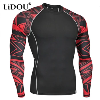 야외 러닝 등산 긴 소매 남성 티, 빠른 건조 피트니스 스포츠 티셔츠, 남성 스타킹, 보디 빌딩 솔리드 탑, 피부 아래