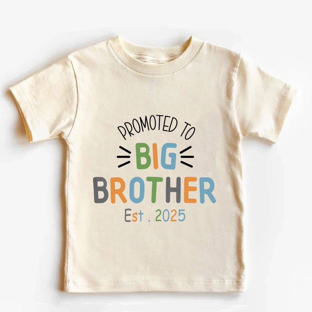 Promoted To Big Brother Est 2025 Print Kids T-shirt Pregnancy Announcement Boys Shirt Child Summer Retro Short Sleeve Outfit Top 4