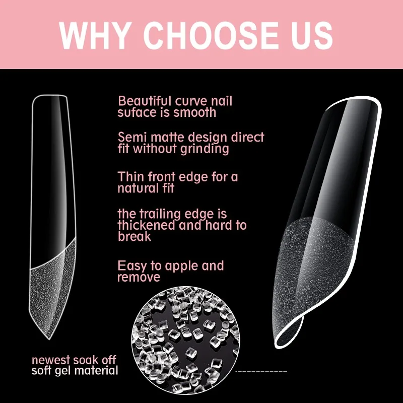 600개입/박스 세미 프로스티드 네일 팁 아몬드/스퀘어 소프트 젤 네일 팁 풀커버 인조 네일 팁 네일 살롱 및 홈 프레스온 네일용
