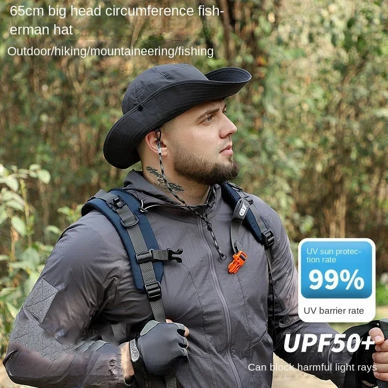 60-65cm XXL Big Head Hat Men Summer Outdoor Jungle Fisherman Cap Lightweight Sunscreen Quick-drying Sun Bucket Hats 3